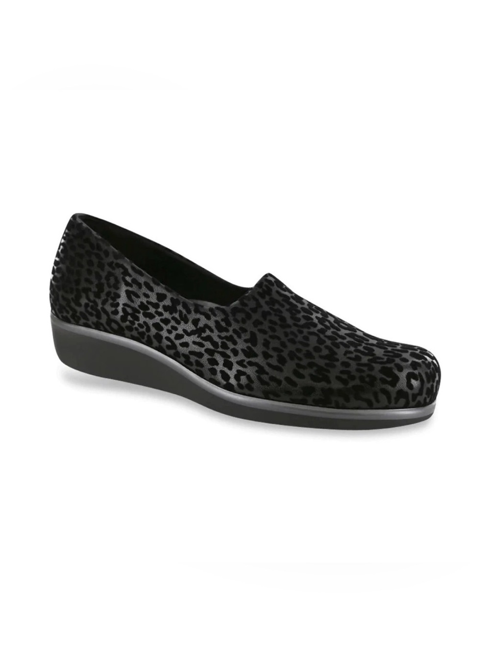 SAS Womens Black Leopard Fabric Bliss Wedge Slip-On Shoes Size 7